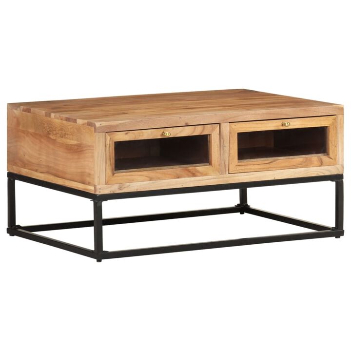 vidaXL Coffee Table with Drawers - Solid Acacia Wood, Industrial Design, Easy Assembly, Storage Solution, Home Decor, 35.4"x23.6"x15.7"