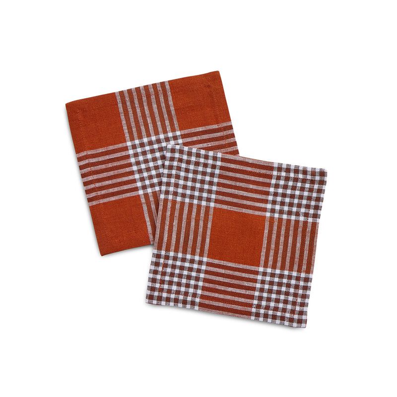 Solino Home Glen Check 100% Linen Cocktail Napkins &ndash; Set of 12, 6 x 6 in, Machine Washable, Holiday and Everyday Dining
