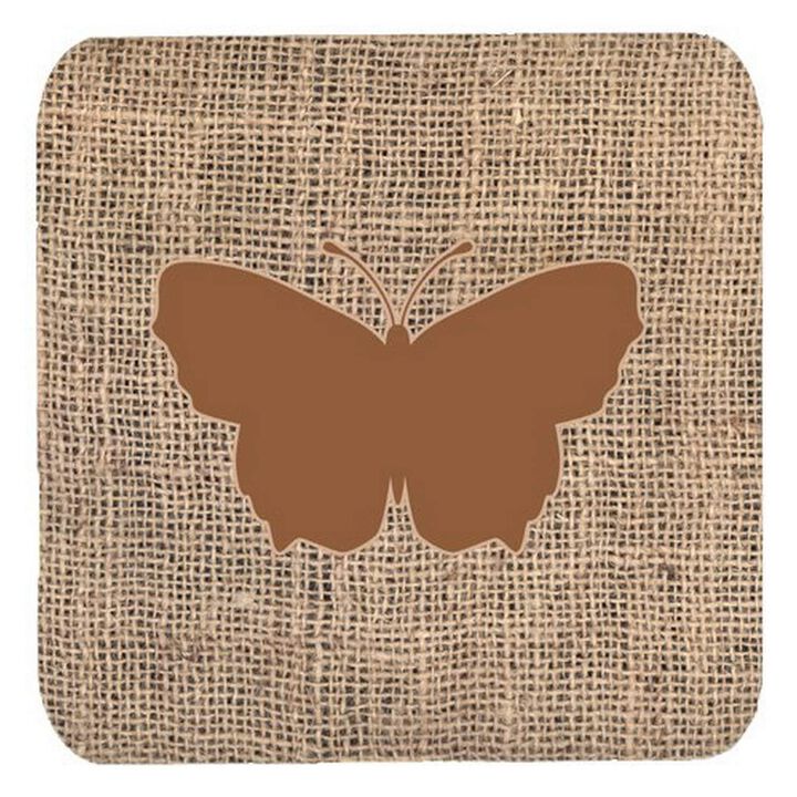 Caroline's Treasures BB1045-BL-BN-FC Butterfly Burlap and Brown Foam Coasters (Set of 4), 3.5 H x 3.5 W, Multicolor