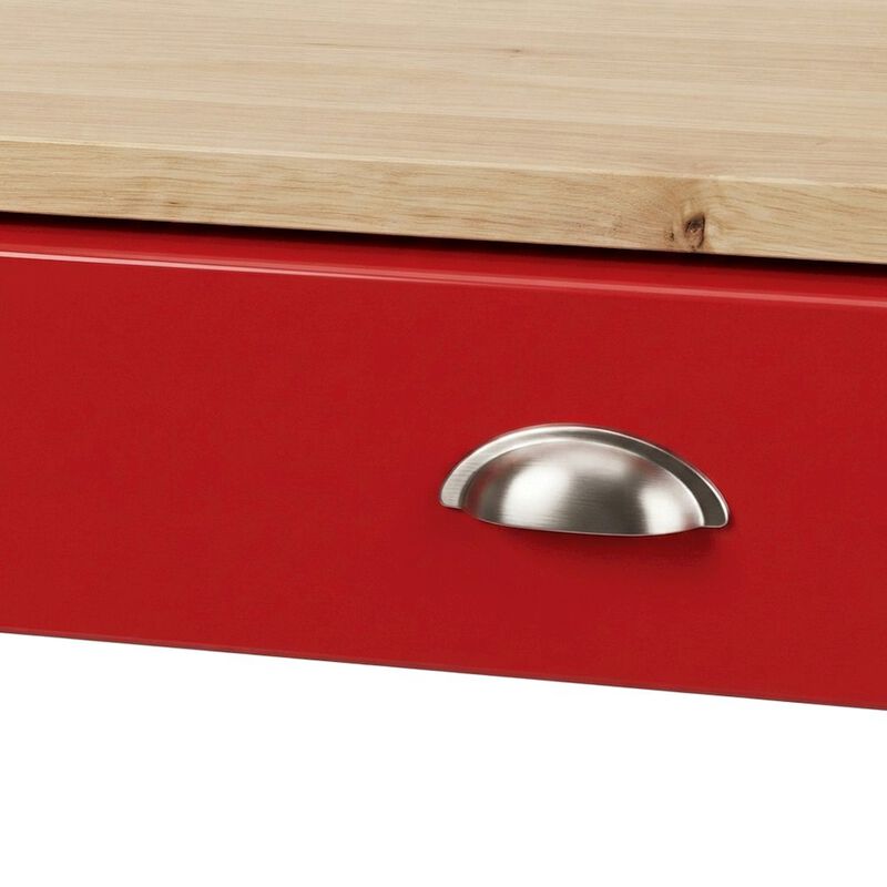 Solid Rubberwood Portable Kitchen Island Cart, Butcher Block Top, Cream image number 6