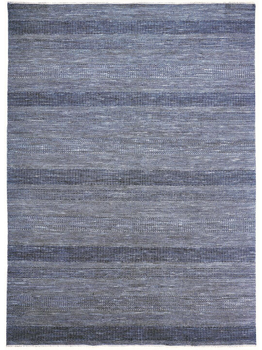2 X 3 Blue And gray Wool Striped Hand Knotted Area Rug