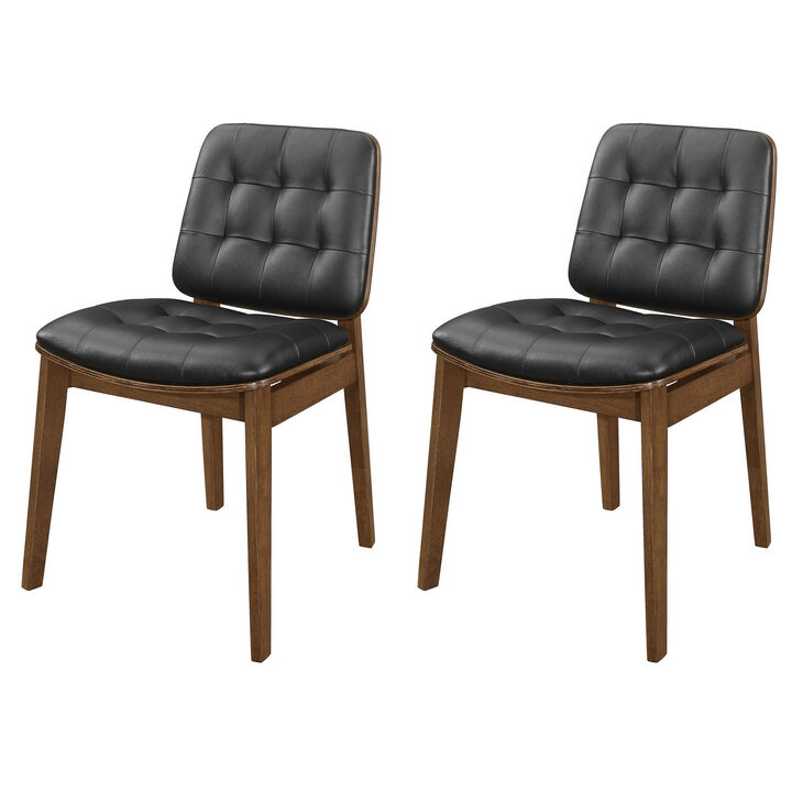 18 Inch Dining Chair, Set of 2, Black Vegan Faux Leather, Tufted Seat  - Benzara