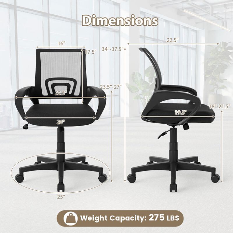 Comfortable Mid-Back Desk Chair with Mesh Back and Lumbar Support-Black image number 2