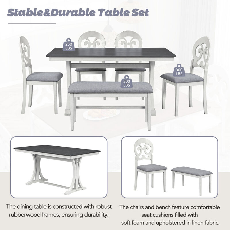Merax Mid-Century 6-Piece Trestle Table Chairs Dining Set