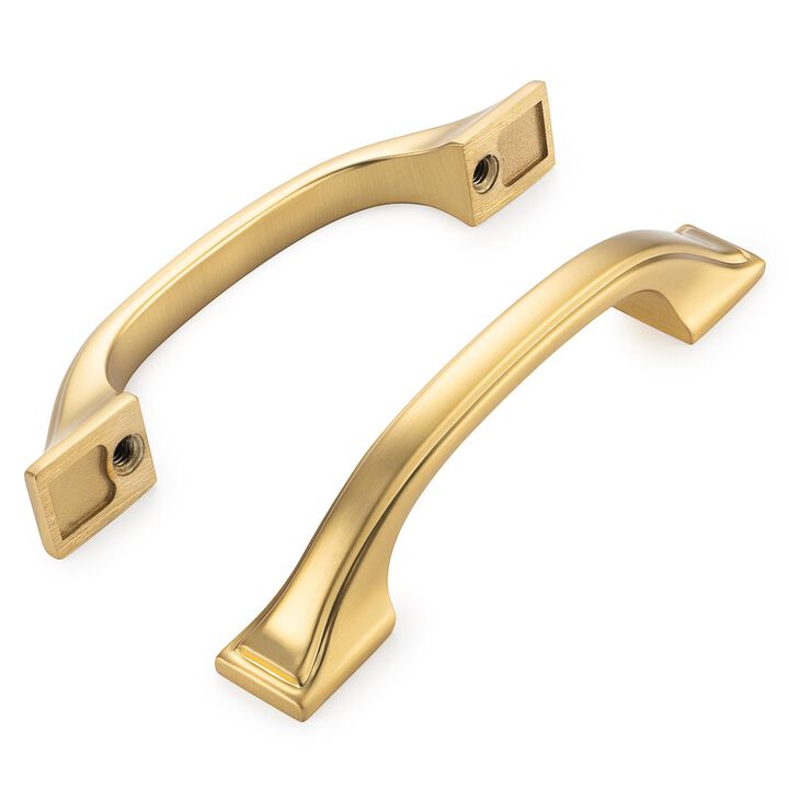 KOOFIZO Square Foot Craftsman Cabinet Bow Pull - Brushed Gold Furniture Handle, 3 Inch/76mm Screw Spacing, 10-Pack for Kitchen C