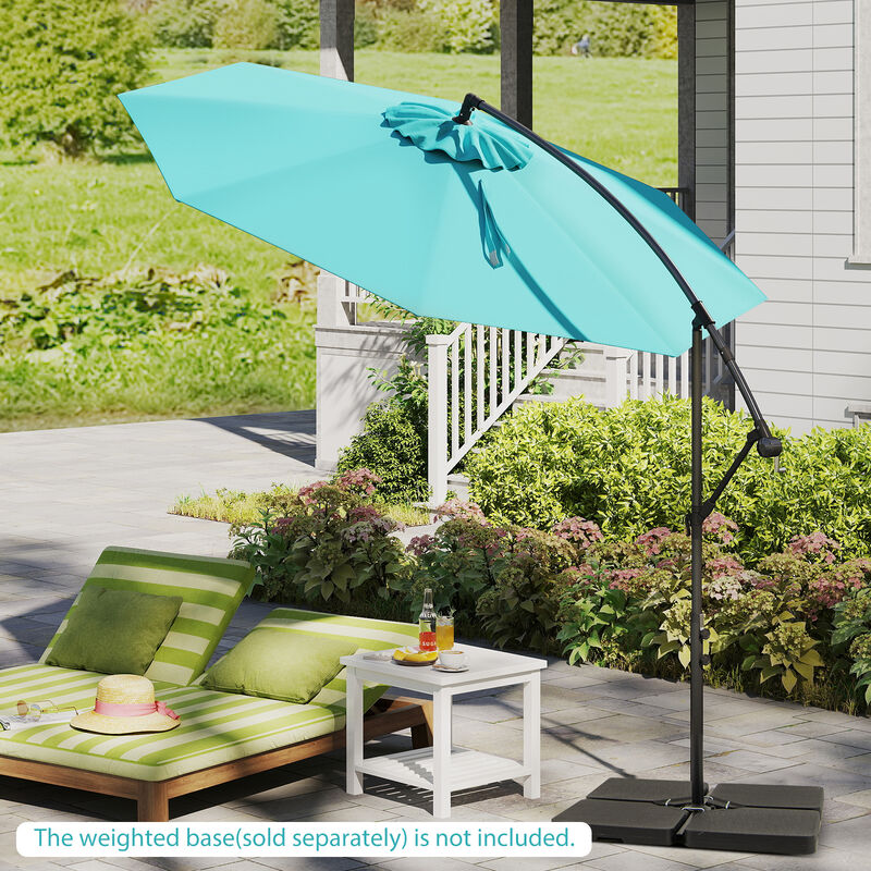 Offset Patio Umbrella with 8 Ribs Cantilever Design and Cross Base for Outdoor Shade