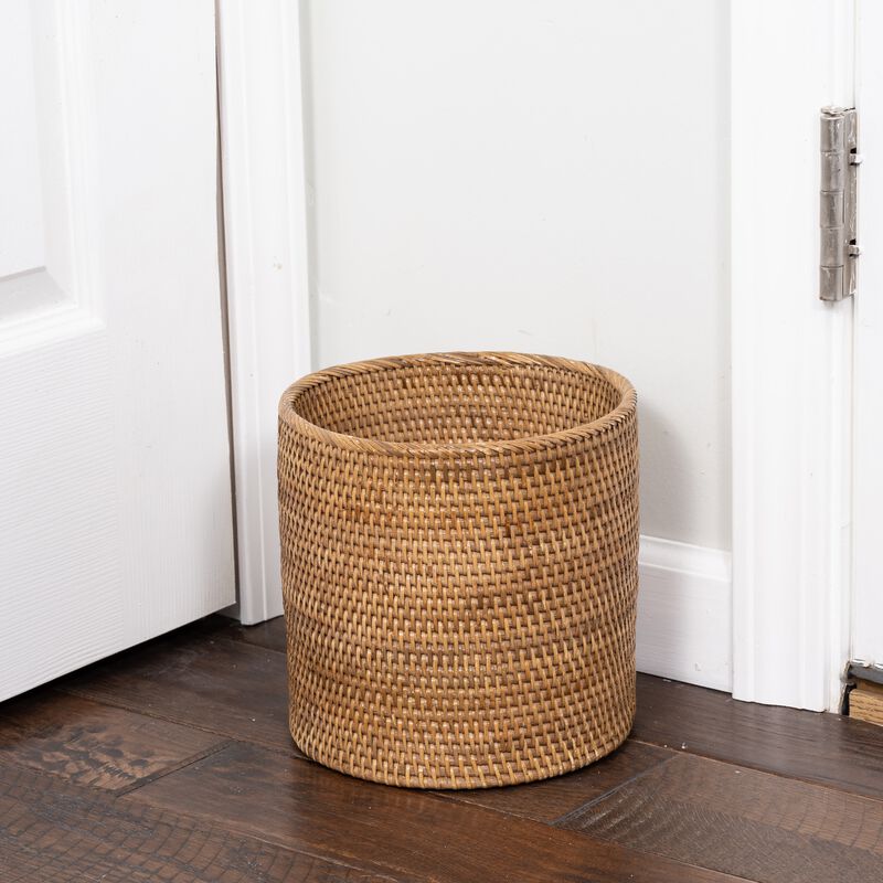 Petite Round Woven Waste Basket image number 1