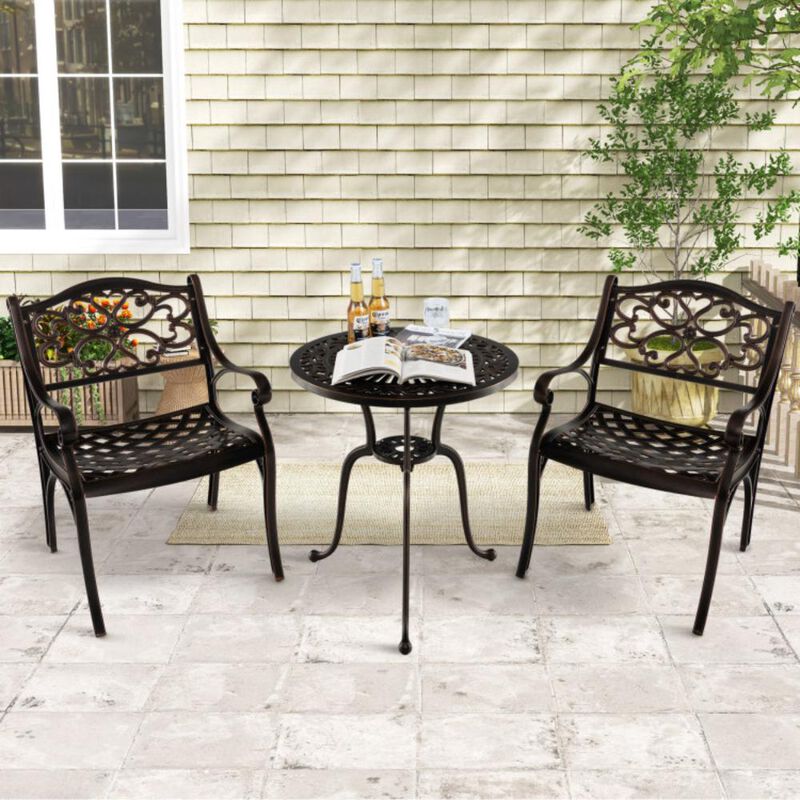 Hivvago Cast Aluminum Patio Chairs Set of 2 Dining Chairs with Armrests Diamond Pattern
