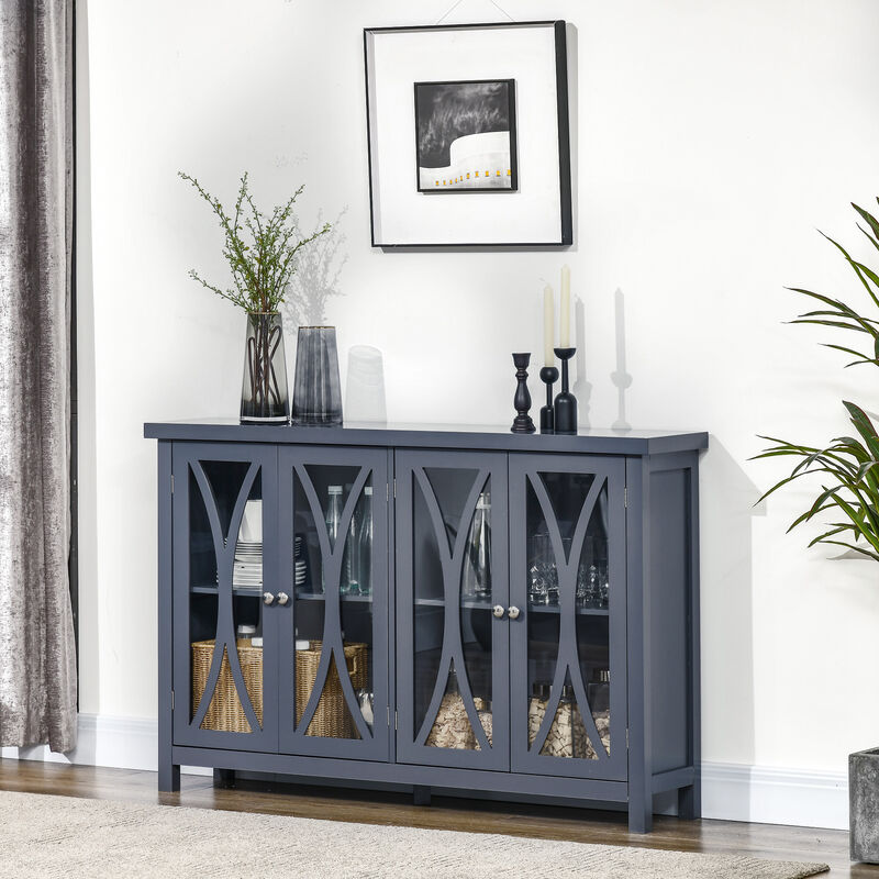 HOMCOM Sideboard, Buffet Cabinet with Adjustable Shelves, Credenza with 4 Glass Doors, Gray