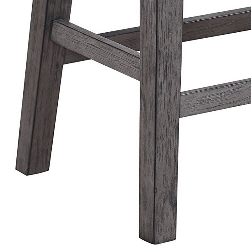 Wood & Leather CoUnter Height Stool with Nail head Trim, Set of 2, Black & Gray-Benzara
