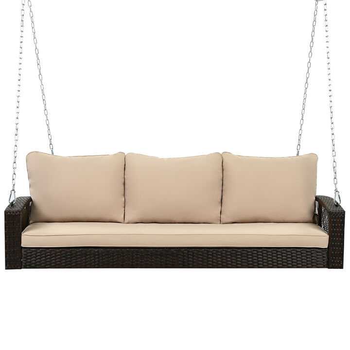 Merax Outdoor PE Wicker 3-Person Porch Swing with Chains