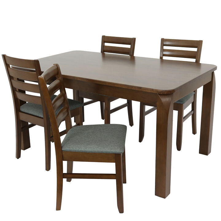 Sunnydaze Dorian 5-Piece Wooden Dining Table and Chairs Set - Dark Walnut