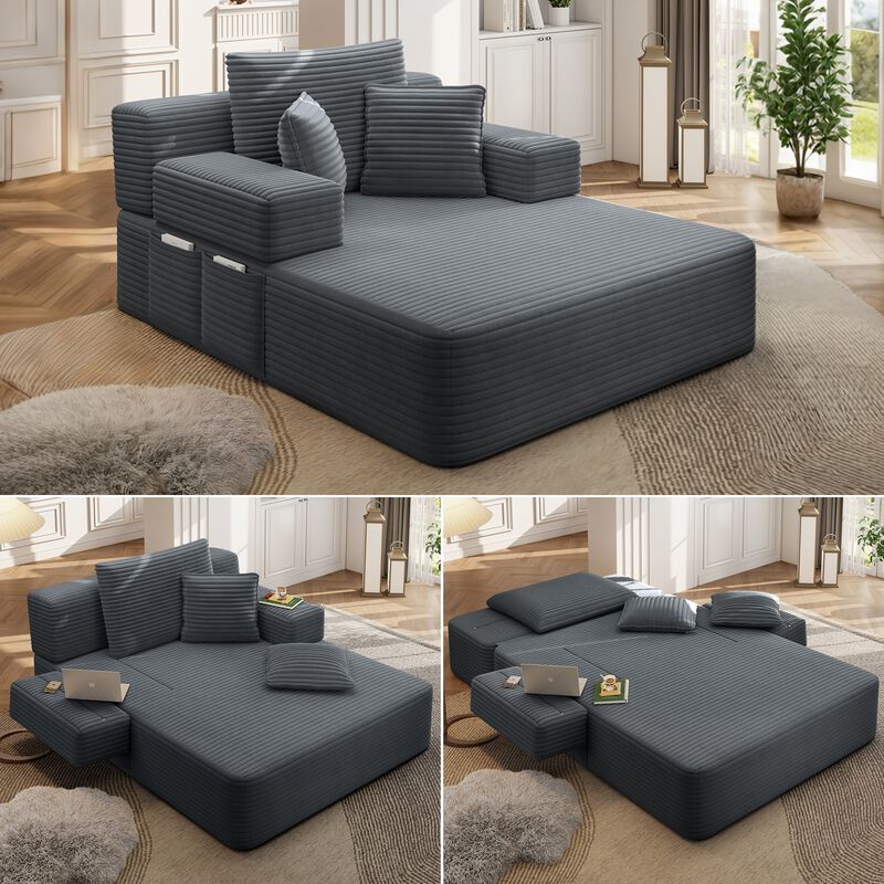 Pliho Luxury Corduroy Convertible Sofa Bed image number 2