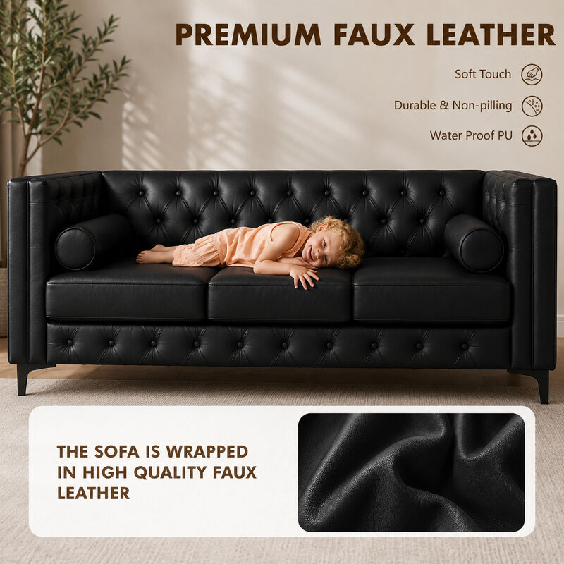 Drujep 78.5" Faux Leather Sofa image number 3