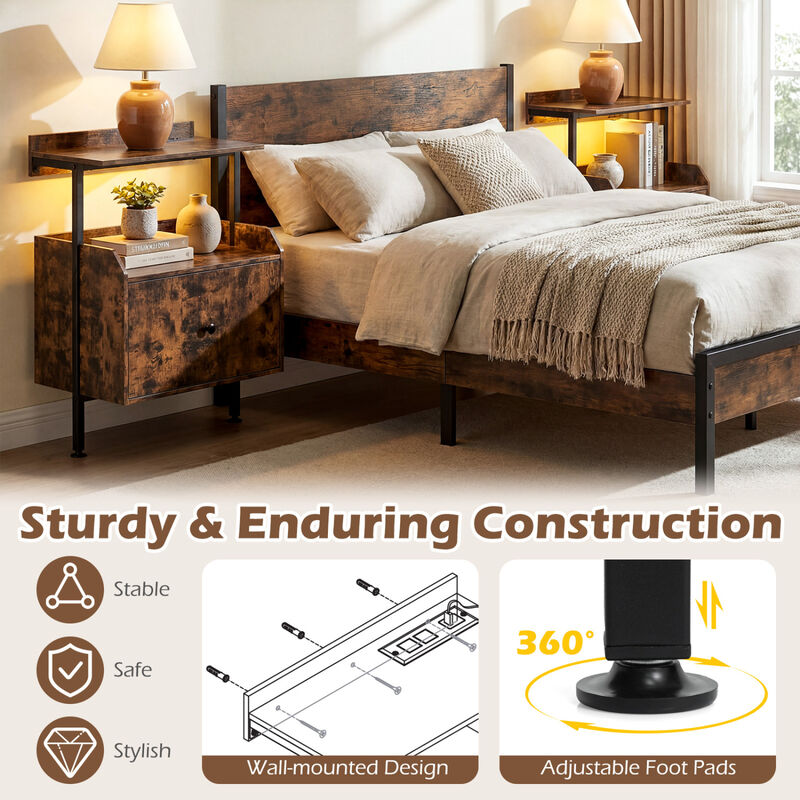 Wall-Mounted Nightstand with LED Lights and Charging Station for Bedroom image number 3