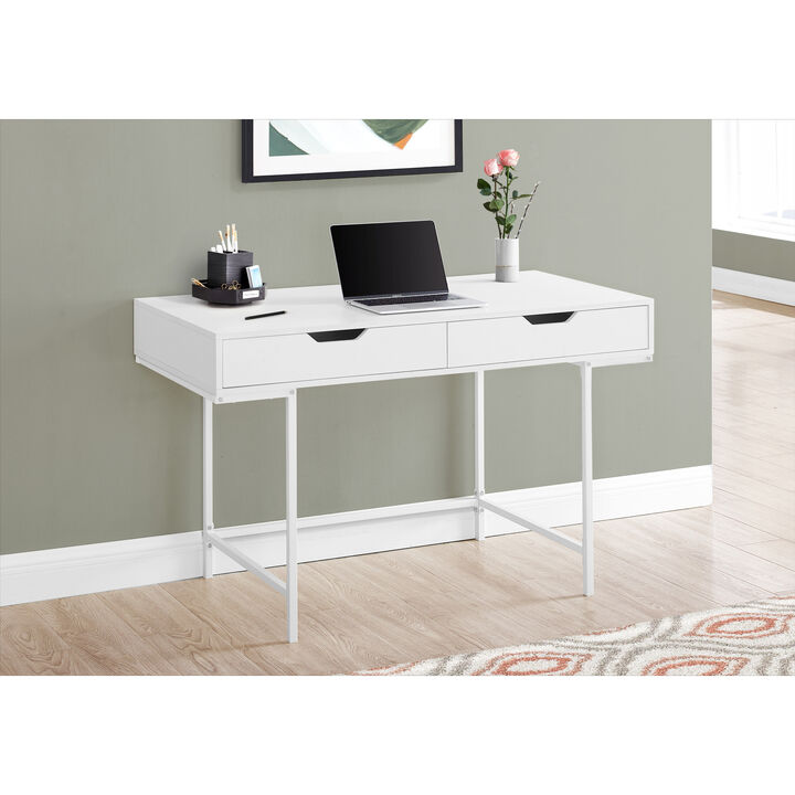 Monarch Specialties I 7554 Computer Desk, Home Office, Laptop, Storage Drawers, 48"L, Work, Metal, Laminate, White, Contemporary, Modern