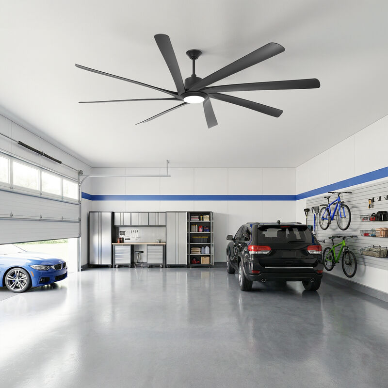 100" Modern Matte Black Reversible Dimmable Aero Blade Ceiling Fan with Light and Remote image number 2