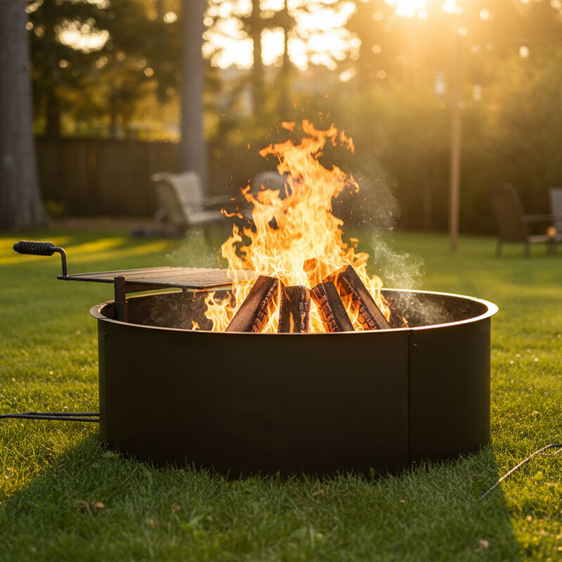 Sunnydaze 34 in Steel Fire Pit Ring with Swivel Cooking Grate/Poker