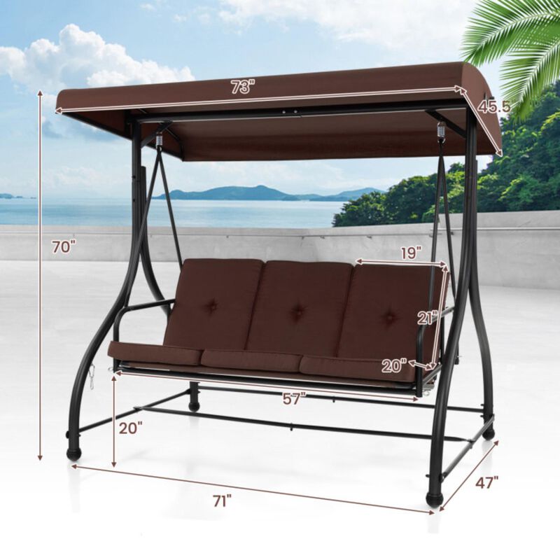 Hivvago 3 Seat Outdoor Porch Swing with Adjustable Canopy
