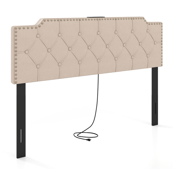 Queen Full Size Upholstered Headboard with Vertical Quilted Linen Fabric