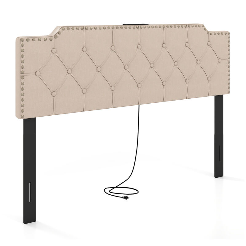 Queen Full Size Upholstered Headboard with Vertical Quilted Linen Fabric image number 0