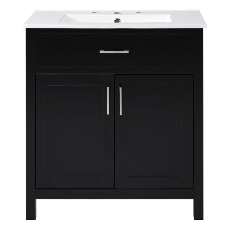 Modern 30-Inch Bathroom Vanity with  Ample Storage and Ceramic Sink - The Perfect Choice for Small Bathrooms