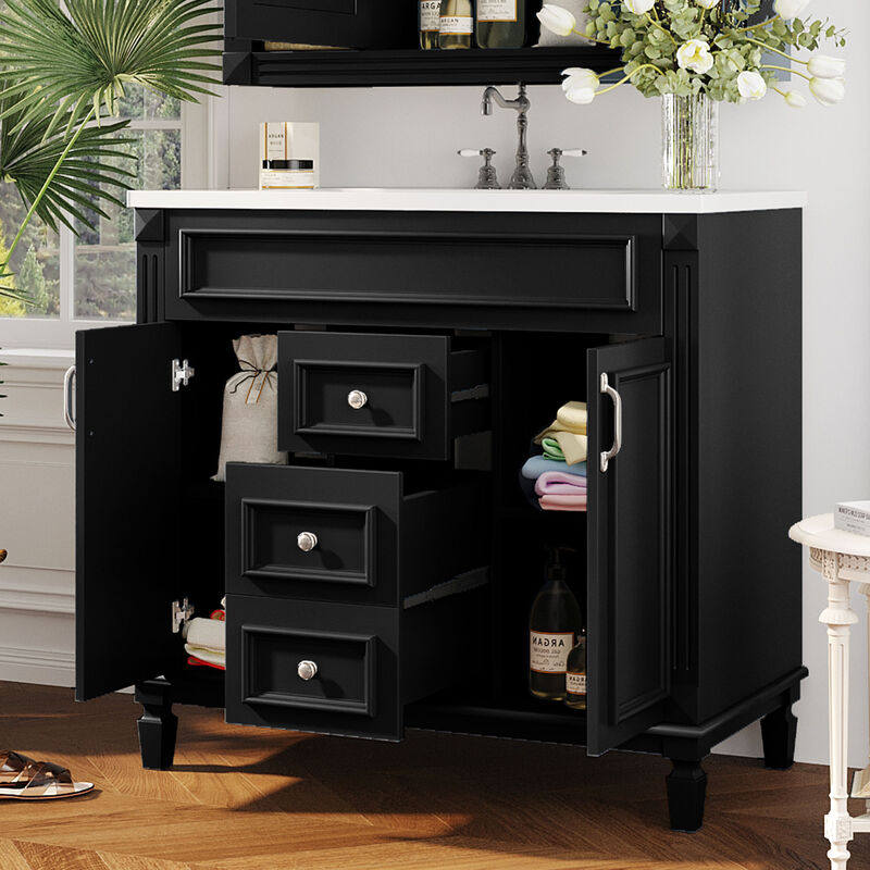 36'' Modern Bathroom Vanity with Top Sink and Storage Cabinet