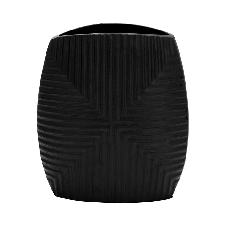 Metal Ribbed Vase, Matte Black