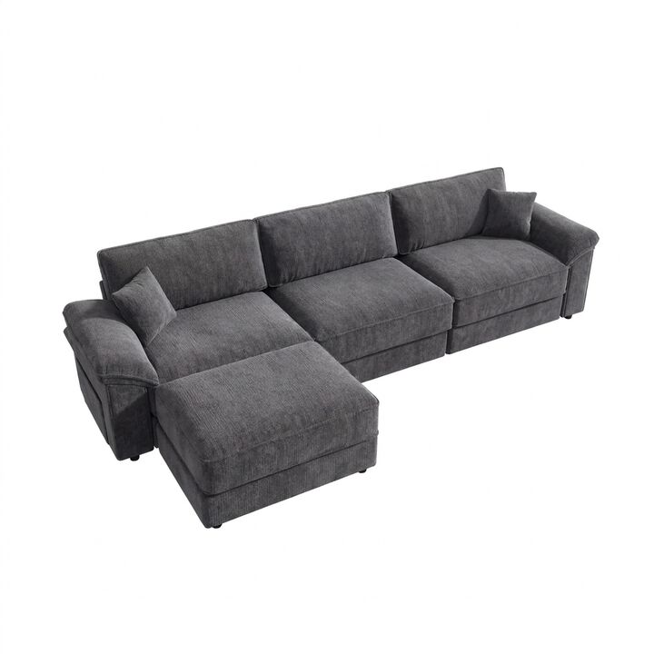 Vipbear 118" Modular L-Shaped Cloud Couch with Movable Ottoman, Chenille Sectional Sofa Living Room