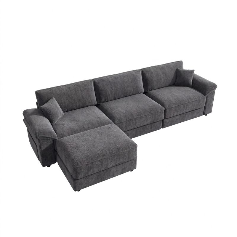 Vipbear 118" Modular L-Shaped Cloud Couch with Movable Ottoman, Chenille Sectional Sofa Living Room image number 0
