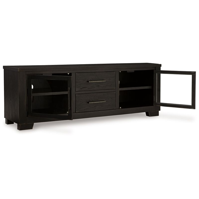 Galli Large TV Media Console, 2 Drawers, 4 Shelf, Black Wood, 80 Inch - Benzara