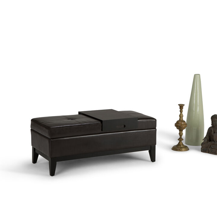 Simpli Home Oregon Storage Ottoman Bench with Tray