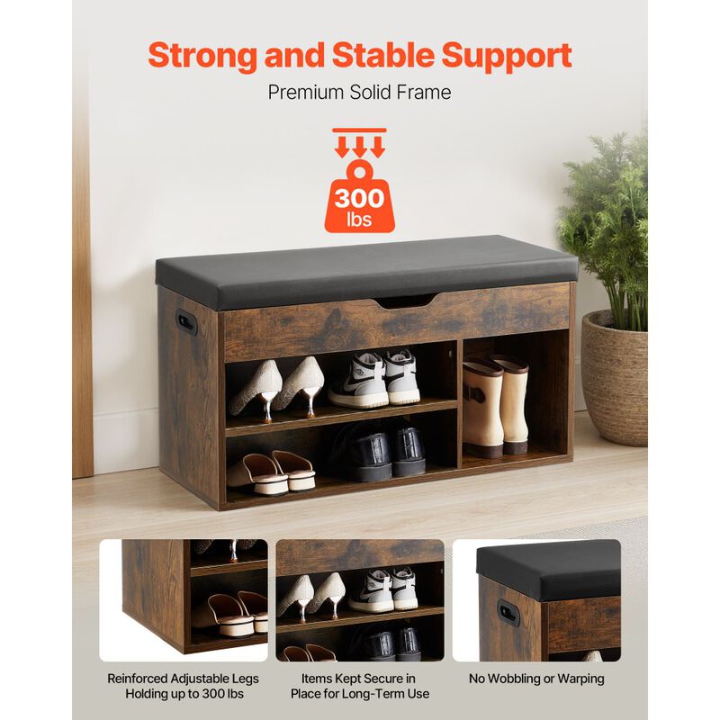 Entryway Shoe Bench with Lift Top Storage, Cushion Seat & 3 Cabinets Organizer image number 5