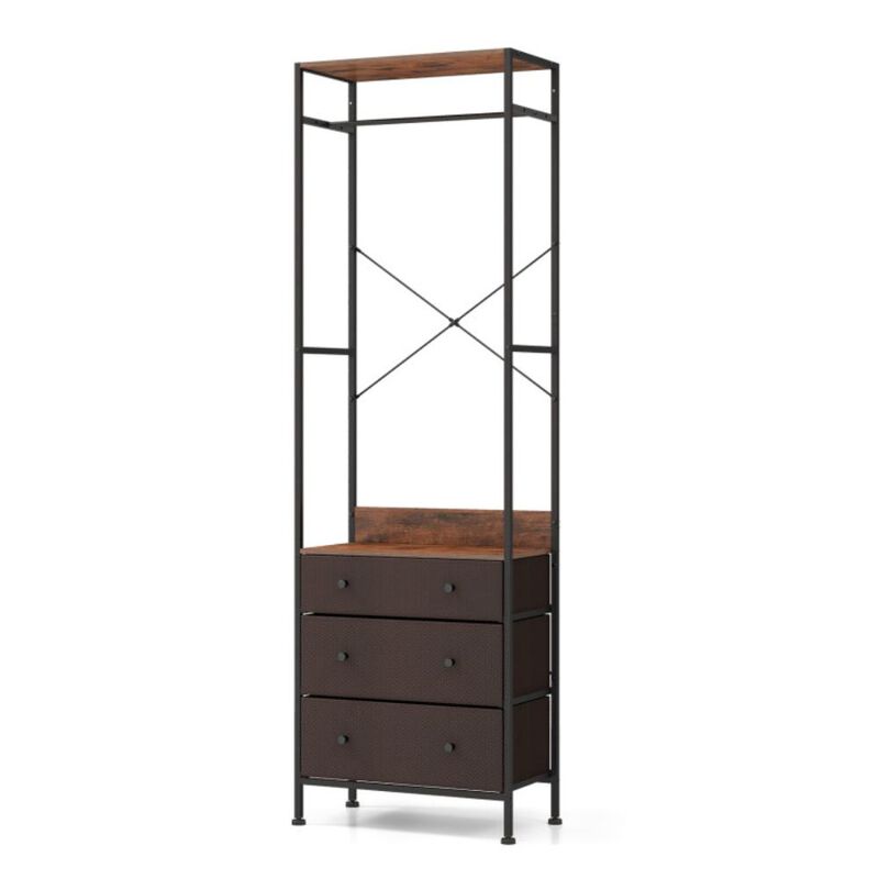 Hivvago Freestanding Closet Organizer with 3-position Hanging Rod and Storage Shelves-Brown