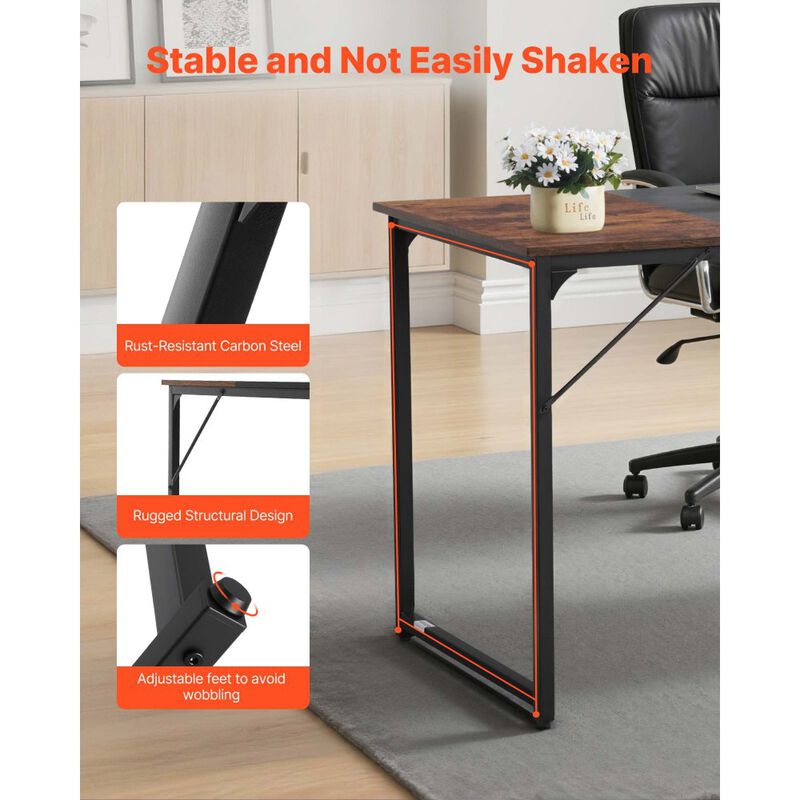 Home Office Computer Desk, Modern Writing Workstation with Steel Frame and Large Legroom-Rustic Brown image number 7