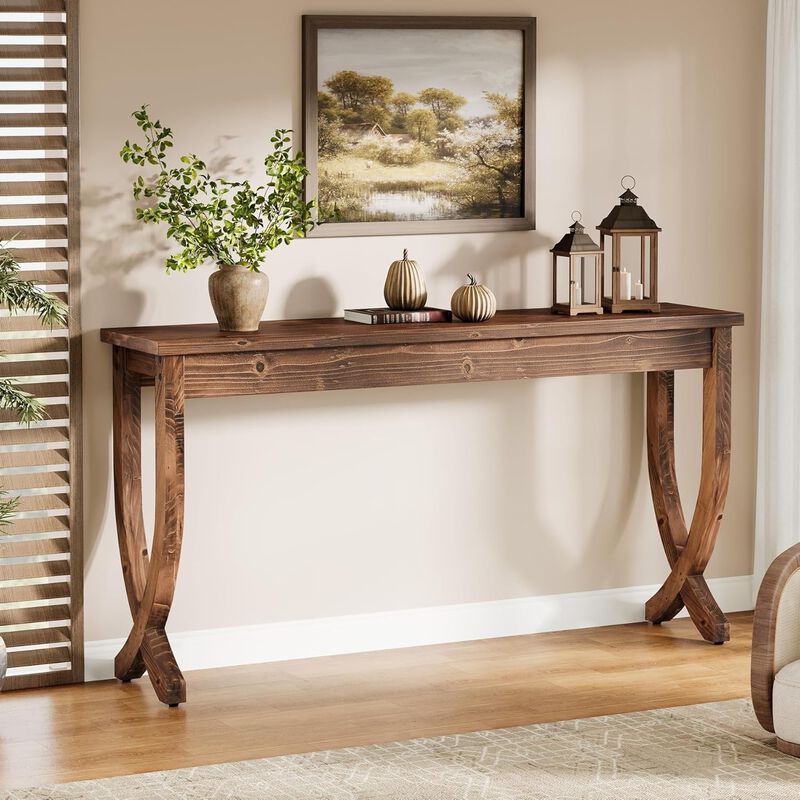 Farmhouse Entryway Console Table, Solid Wood Sofa Table for Living Room-Brown image number 3