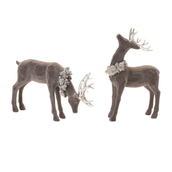 Velvet Reindeer Decor Set of 2 – Elegant Soft Deer Figurines for Holiday Tabletop, Shelf, or Winter Vignette
