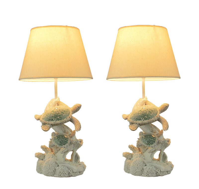 Mosaic Swimming Sea Turtles Coastal Sea Life Table Lamp Set of 2 image number 0