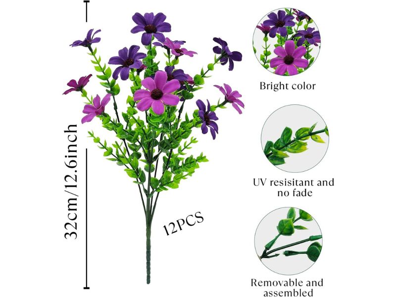 12 Bundle Purple Artificial Daisy Flowers UV Resistant Outdoor Vase Filler image number 2