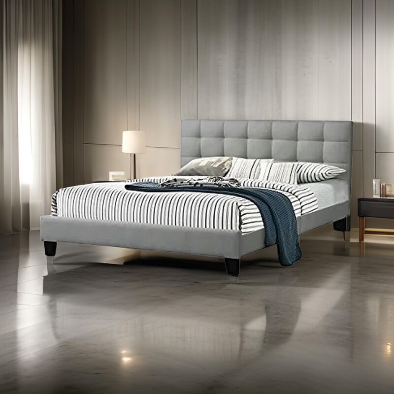 Dex Modern Platform California King Bed, Tufted Upholstery, Light Gray - Benzara