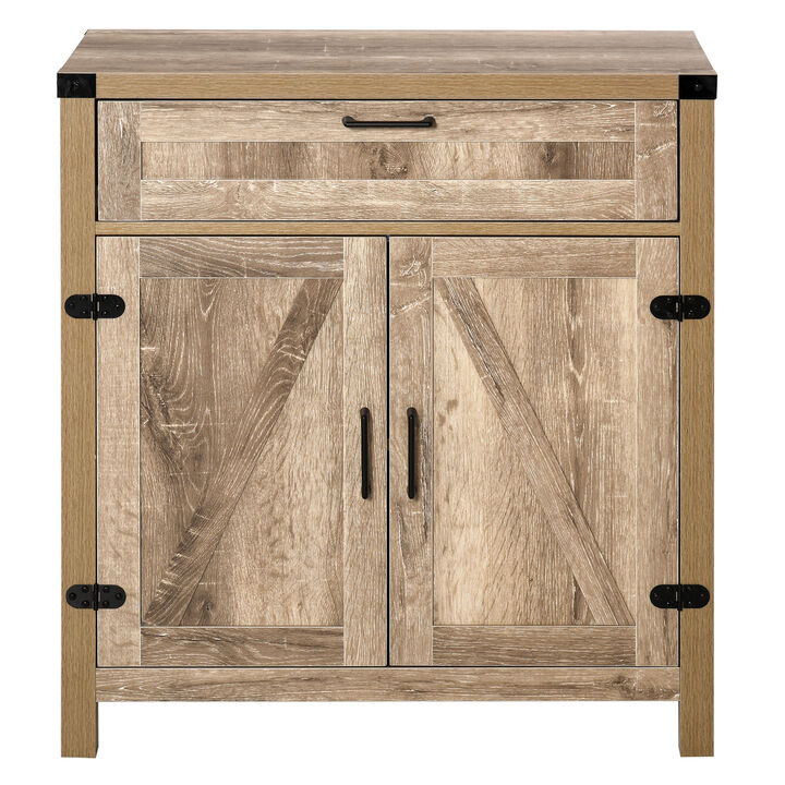 HOMCOM Farmhouse Sideboard Buffet Cabinet, Rustic 2 Barn Doors Kitchen Cabinet, Accent Cabinet with Storage for Living Room, Oak