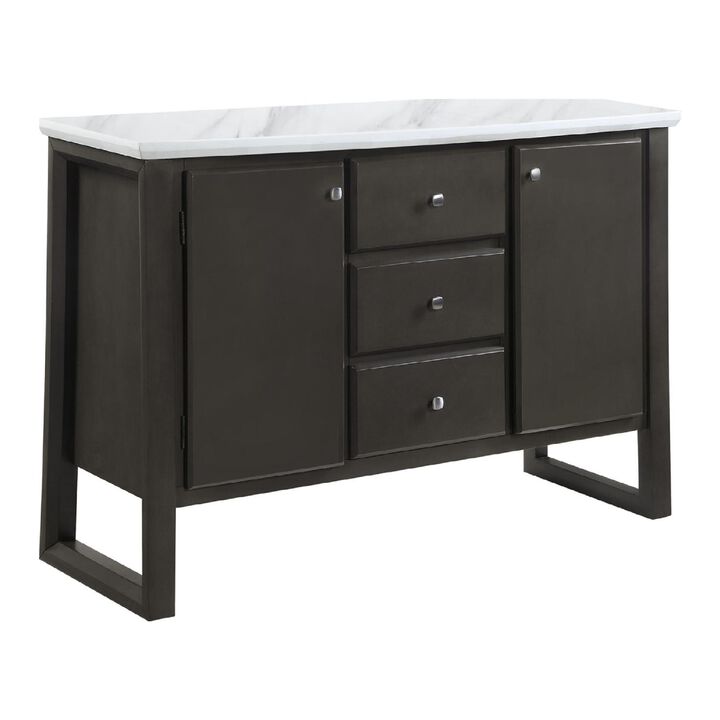 54 Inch Solid Wood Sideboard Cabinet Console, 3 Drawers, Faux Marble, Gray
