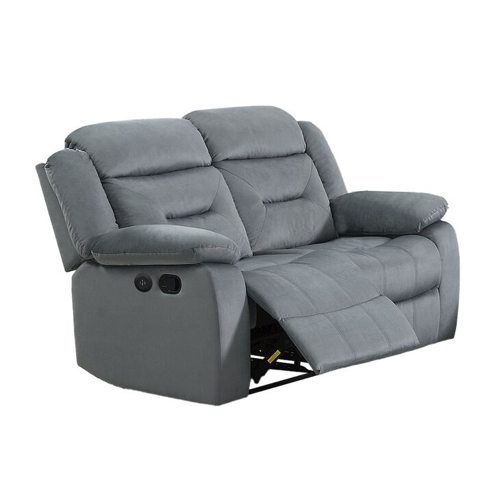 Simple Relax Velvet Upholstered Manual Motion Recliner Loveseat with USB Port in Dark Gray