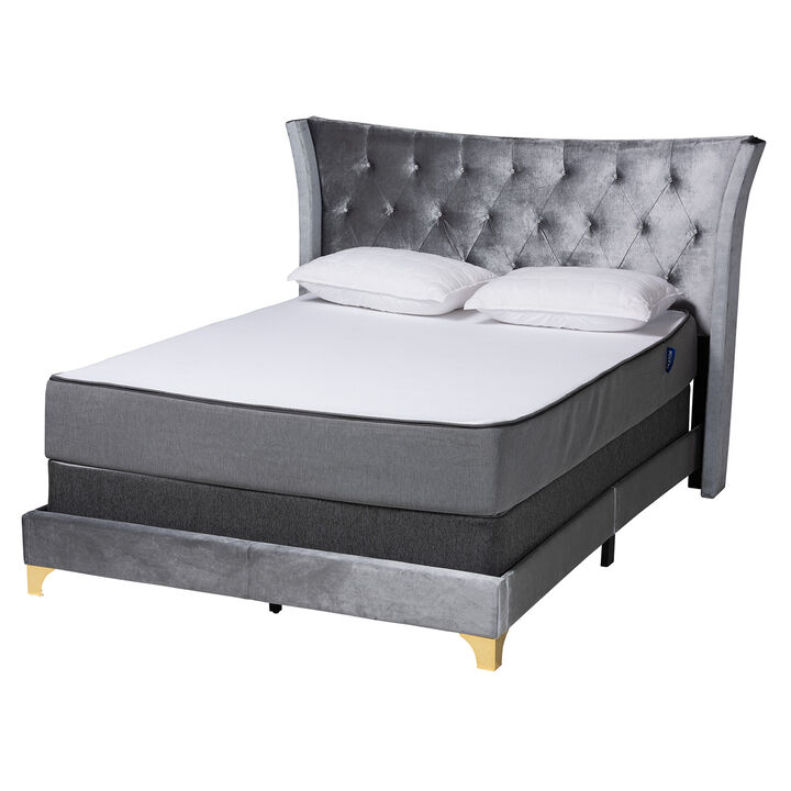 Baxton Studio Easton and Luxe Black Velvet and Gold Metal Queen Size Panel Bed