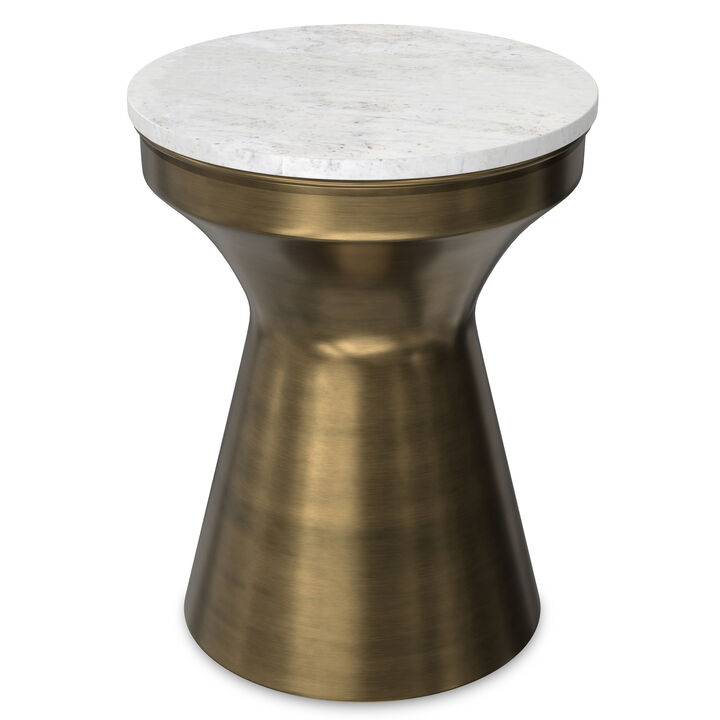 Raquel Modern Contemporary 14 inch Wide Metal Side Table in White / Antique Brass, Fully Assembled