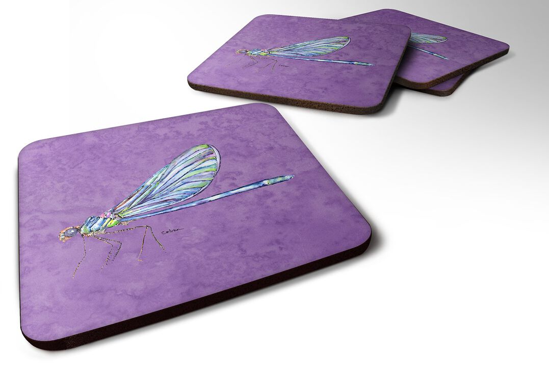 Caroline's Treasures 8865FC Dragonfly on Purple Foam Coasters (Set of 4), 3.5 H x 3.5 W, Multicolor