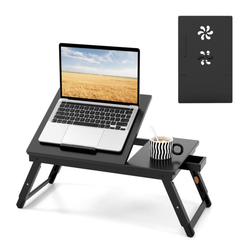 Hivvago Adjustable Bamboo Laptop Desk with Tilting Top and Drawer