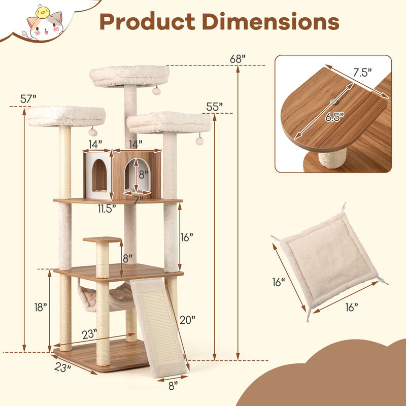 Tall Cat Tower with Triple Perches, Enclosed Condo & Durable Scratch Poles