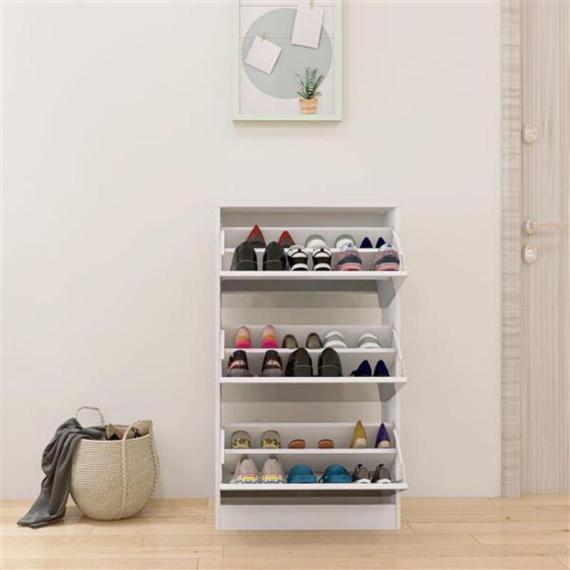 Narrow Shoe Storage Cabinet with Mirror for Entryway Organization