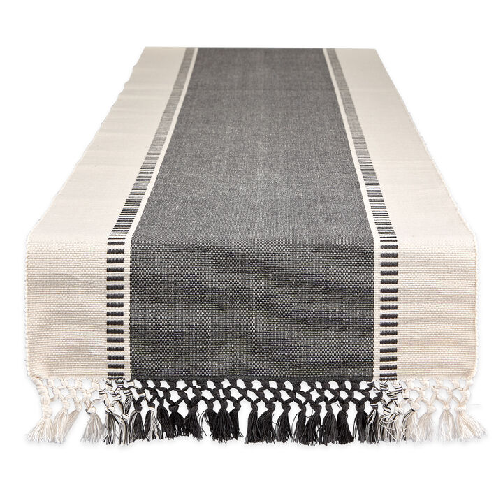13" x 72" Black and White Dobby Striped Rectangular Table Runner